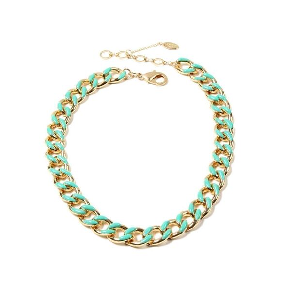 Turquoise Enamel And Gold Link Chain - Picture 1 of 2